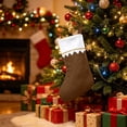 thumbnail image 3 of Christmas Stocking White Cuff Gold Trim DIY Blank Gift Holder 14.2in Rustic Mantel Fireplace Holiday Decor Brown, 3 of 3