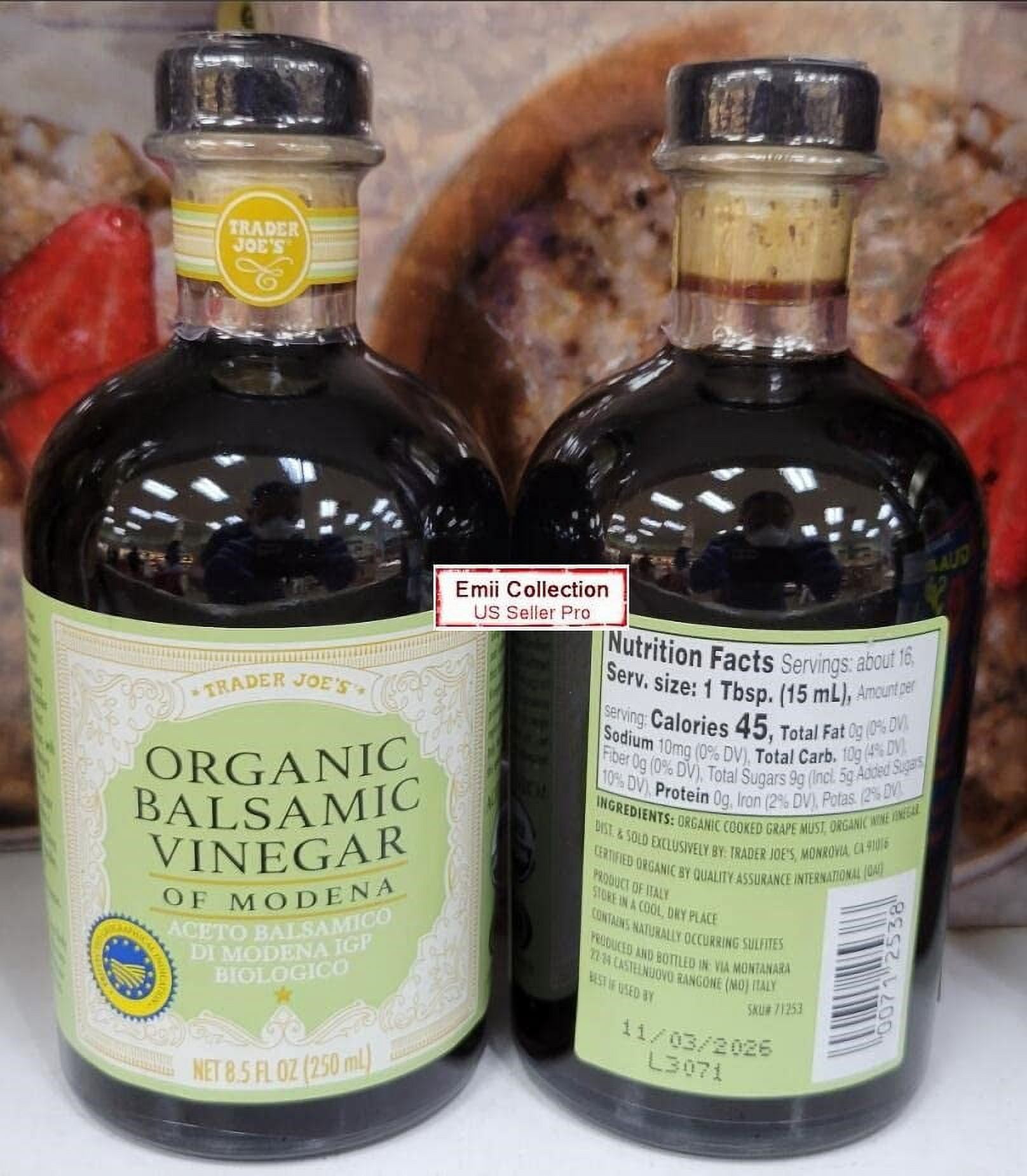 Trader Joe’s Organic Balsamic Vinegar of Modena 8.5fl oz 250ml (2 Bottles)