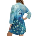 thumbnail image 2 of Xoenoiee Blue Peacock Print Women Swimsuit Coverup Shirt Dress Button Down Bathing Suit Cover Up V Neck Beach Vacation Outfits with Pocket, 3XL, 2 of 7