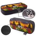 thumbnail image 4 of Lsque Fall Village Scenery Printed Big Capacity PU Leather Pencil Case Large Pencil Pouch Stationery Pen Bag Pencil Holder for Teen, 4 of 6