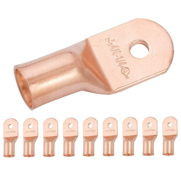 Selterm 10 Piezas 4/0 Awg Perno De 1/4 Pulgadas Terminales De Batería De Alta Resistencia, Terminales De Anillo, Extremos De Cable De Batería, Terminales De Calibre 0000, Ojales De Cobre Desnudo,