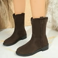 thumbnail image 3 of Rokment Fall Winter Vintage Mid Calf Boots for Women Suede Chunky Low Heel Wide Calf Cowboy Riding Tall Boots, 3 of 7