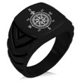 thumbnail image 1 of Stainless Steel Nautical Fleur de Lis Compass Chevron Pattern Biker Style Polished Ring, 1 of 1