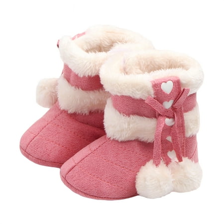

ELF Newborn Girls Winter Boots Cute Bow Plush Pom Snow Shoes Warm Baby Walking Shoes for Toddler Infant