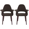 thumbnail image 1 of Homelala - Set of 2 Organic Upholstered Fabric Modern Armchairs with Dark Walnut Brown Wooden Legs for Dining Room Office or Accent Chair (Brown), 1 of 5