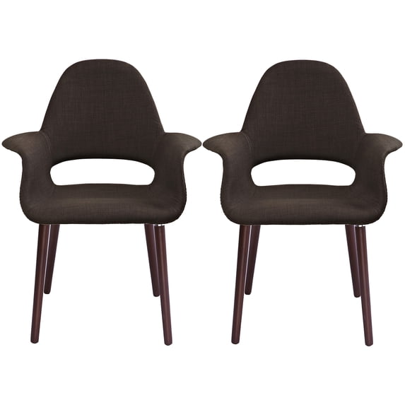 Homelala - Set of 2 Organic Upholstered Fabric Modern Armchairs with Dark Walnut Brown Wooden Legs for Dining Room Office or Accent Chair (Brown)