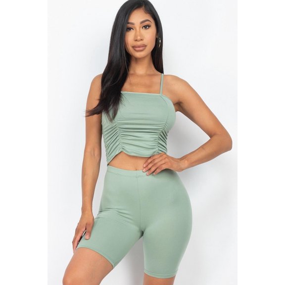 Camisole Ruched Sleeveless Top & Biker Shorts Set