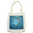 thumbnail image 1 of Underwater Tote Bag, Mermaid Fishtail Floating Bubbles Mythical Creature Fairy Ocean Life Artwork Print, Cloth Linen Reusable Bag for Shopping Books Beach and More, 16.5" X 14", Cream, by Ambesonne, 1 of 2