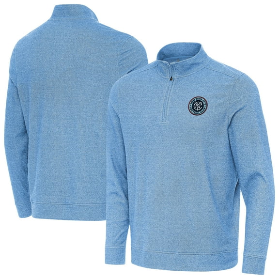 Men's-Antigua Heather Powder Blue New York City FC Subtle Quarter-Zip Pullover