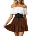 thumbnail image 2 of Gamivast Skirts for Women High Waisted Elastic Waist A-Line Boho Skirt Flowy Chiffon Ruffle Tiered Solid Mini Skirt Casual Vacation Summer Holiday Resort Brown XL, 2 of 6