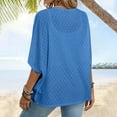 thumbnail image 7 of JGGSPWM Women's Plus Size Lightweight Shawl Cardigan Open Front 3/4 Sleeve Kimono Casual Eyelet Shirt Solid Elbow Length Fall Cover Up Blue#/001 S, 7 of 7