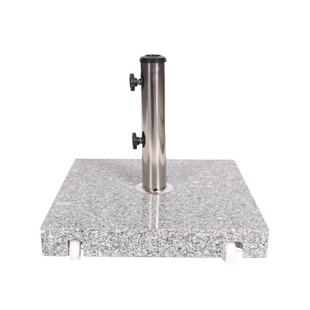 Square Granite Umbrella Base with Stainless Steel Holder Heavy Duty Outdoor Patio Umbrella Stand Natural Grey