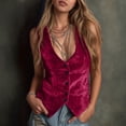 thumbnail image 2 of HXWCHs Women's Fashionable Sleeveless Solid Button Vest Casual top for Everyday Wear S Red, 2 of 5