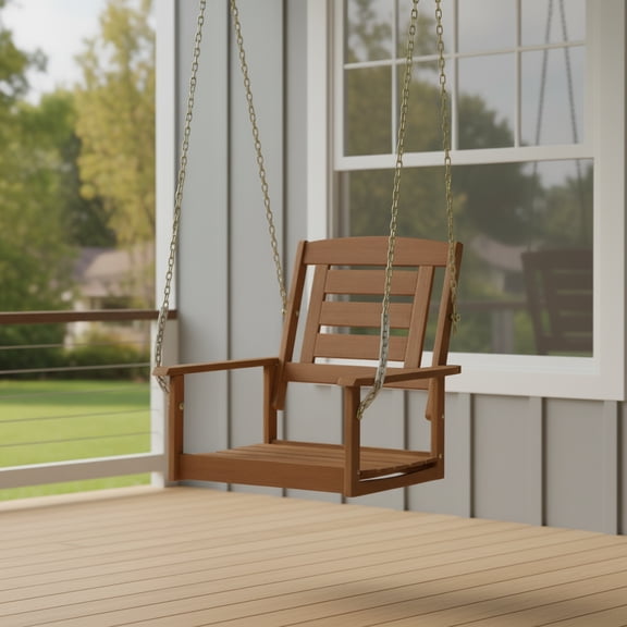 Furinno TIOMAN Porch Swing, Outdoor Single Hanging Wooden Swing with Chain, for Patio, Garden, Porch, Light Wood