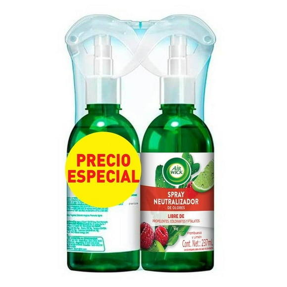 Spray neutralizador de olores Air Wick frambuesa y limón 2 pzas de 237 ml c/u