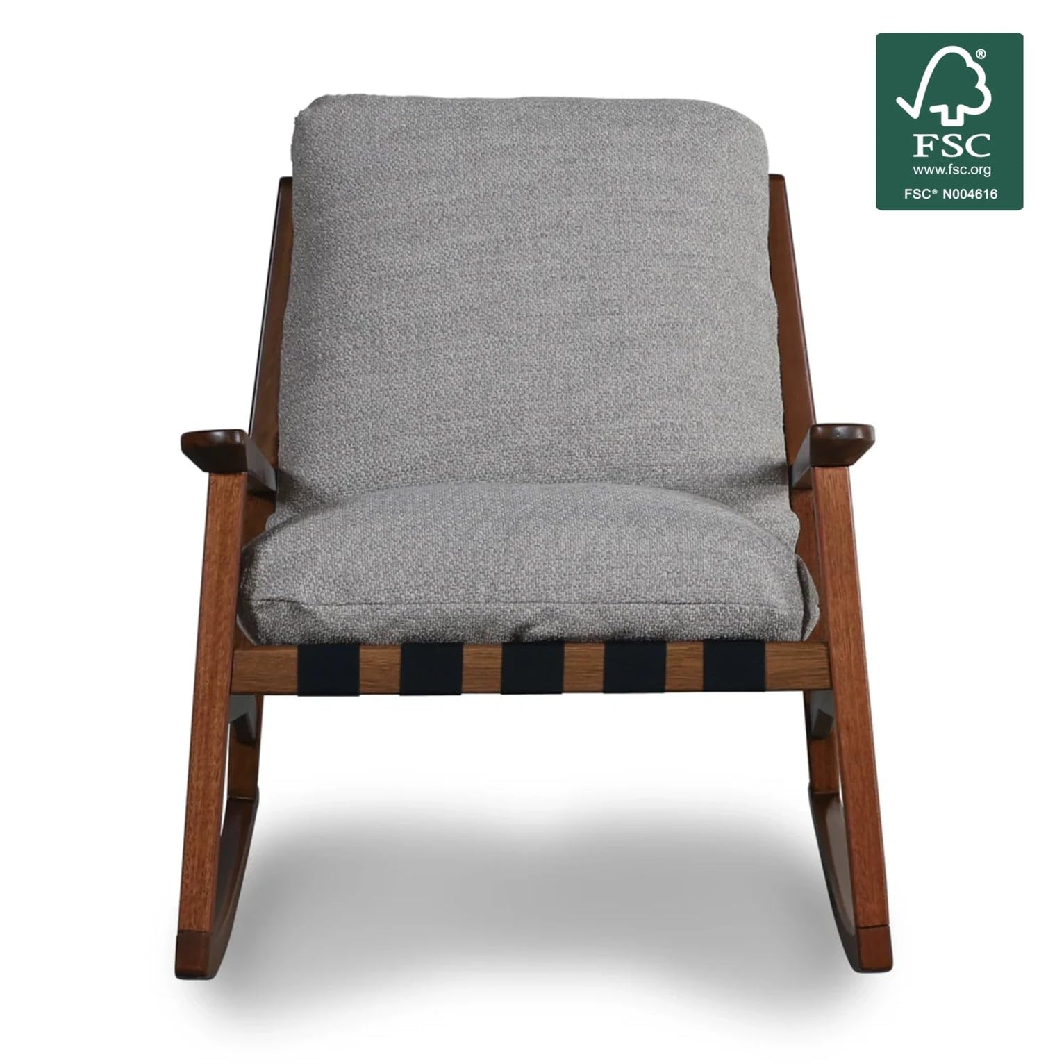 Grain Wood Furniture Solid Wood Mid Century Rocking Chair with Stone Gray Cushions