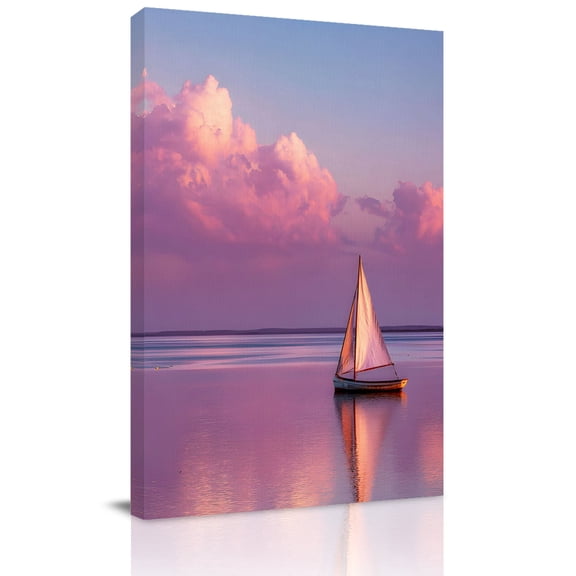 Canvas Wall Art Sailboat Ocean Canvas Art Print Summer Sea Romantic Sunset Clouds Pictures Wall Decor for Living Room Bedroom Artwork Decorations Stretched Framed Ready to Hang 20"x30"