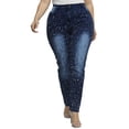 thumbnail image 4 of KVMeteor Women's Plus Size Casual Splashing Ink Print Style High Waist Denim Pants, 4 of 6