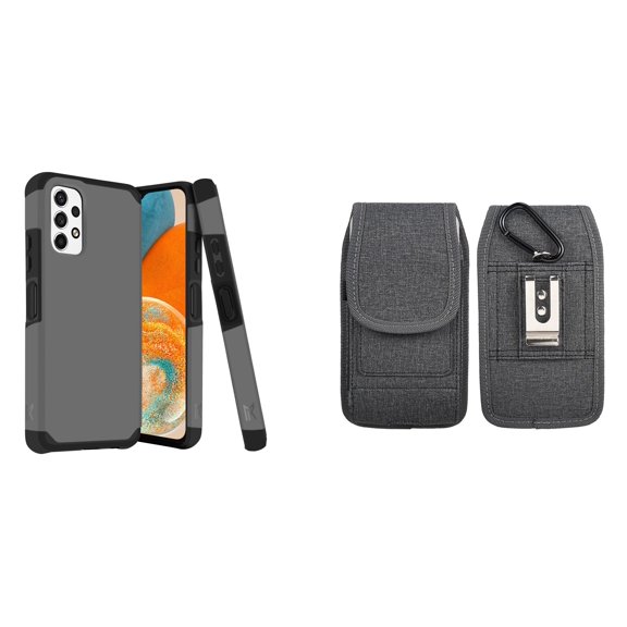 MK Armor Case for Samsung Galaxy A23 5G and Belt Holster Pouch (Gray/Grey)