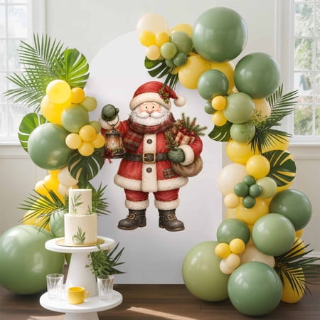 Christmas Winter Arch Backdrop Cover 6FT Rustic Santa Claus Gist Box Holly Leaf Berry Spandex Arch Covers Double-Sided Backdrop for Wedding Birthday Party Photo Background Decoration
