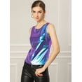 thumbnail image 4 of Allegra K Día de San Patricio Camiseta Sin Mangas Con Cuello En U, Elástico, Ajustado, Brillante Y Metálico Brillante Para Mujer Azul púrpura XL, 4 of 6