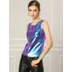 thumbnail image 4 of Allegra K Día de San Patricio Camiseta Sin Mangas Con Cuello En U, Elástico, Ajustado, Brillante Y Metálico Brillante Para Mujer Azul púrpura XS, 4 of 6