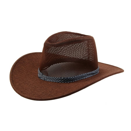 Linen Wide Brim Western Style Beach Mesh Cap Net Sunhat ...