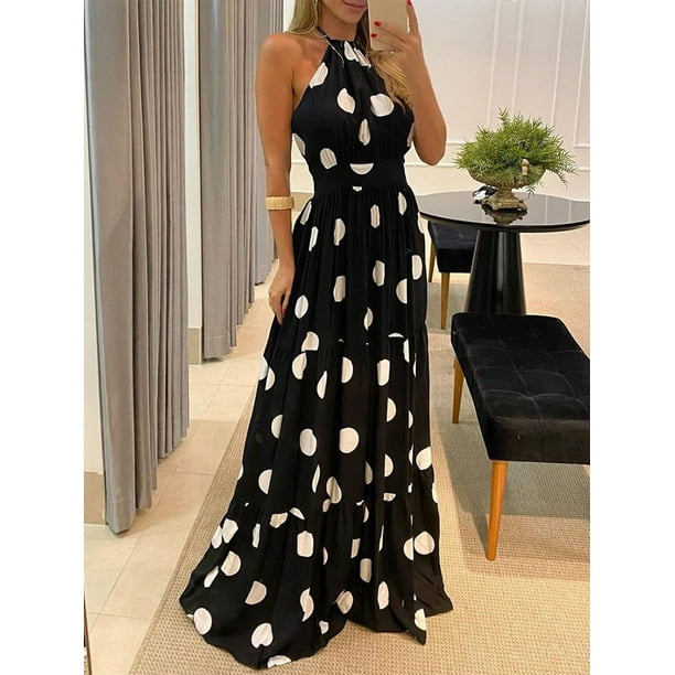 goowrom Women Leopard Print Butterfly Polka Dot Backless Maxi
