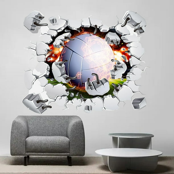Adhesivos de pared con diseño de voleibol roto en 3D, 40 x 50 cm, PVC