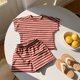 thumbnail image 3 of Odeerbi 1-10 Años Niños Niñas Conjunto de Verano Camiseta de Manga Corta de Algodón A Rayas Pantalones Cortos Conjunto de Dos Piezas Suave, 3 of 7