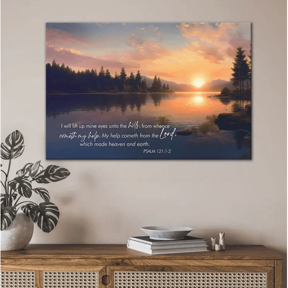 Psalm 121:1-2 Christian Canvas Wall Art, Scripture Print, Inspirational Religious Wall Decor Gift