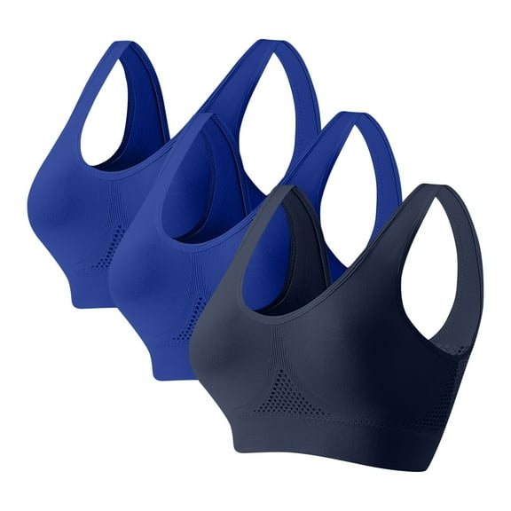Wirefree Sports Bra 3 Pack, Light Support Bralette for Women, Inclusive Sizing, Navy, for Everyday Yoga Lounge & Sleep,Size L