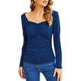 thumbnail image 1 of Blusa Fruncida Manga Larga Color Puro Slim Fit Moda Elegante Mujer Fruncida Top Azul 3XL, 1 of 6