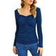 thumbnail image 1 of Blusa Fruncida Manga Larga Color Puro Slim Fit Moda Elegante Mujer Fruncida Top Azul 3XL, 1 of 6