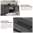 thumbnail image 6 of BOSHIRO Queen Size Bed Frame with Charging Station, Farmhouse Headboard with Sliding Barn Doors and Storage, Platform Design with Bracket Footboard, Noiseless, No Box Spring Required, Grey, 6 of 7