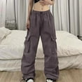 thumbnail image 2 of DHFJKG Women's Baggy Cargo Pants Loose Fit Multi Pockets Solid Color Y2K Street Style Elastic Waist Parachute Pants Vintage Versatile Trousers, 2 of 8