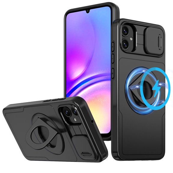 Dteck Magnetic Case for Galaxy A05, Compatible with MagSafe with Ring Kickstand Military Grade Drop Protection Cover Case for Samsung Galaxy A05,Black