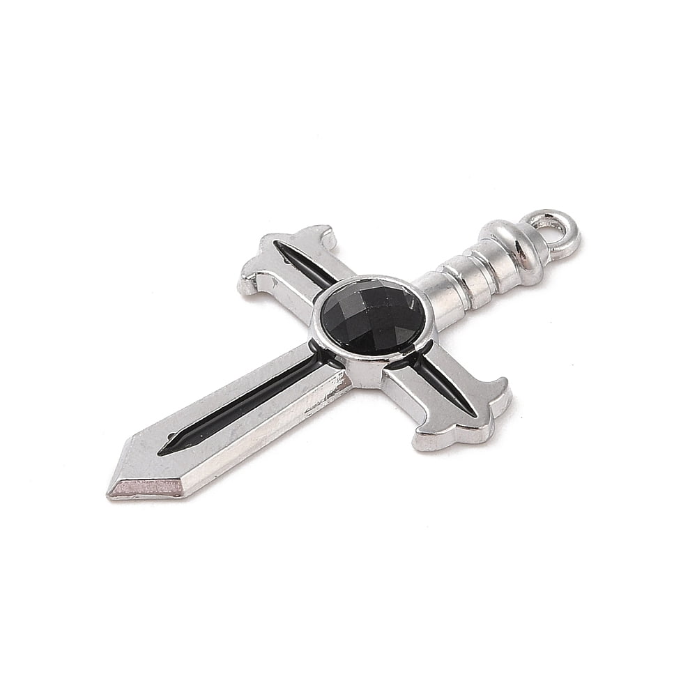Alloy Resin Rhinestone Pendants Shape Charms Black Platinum 49x29x5mm Hole: 3mm