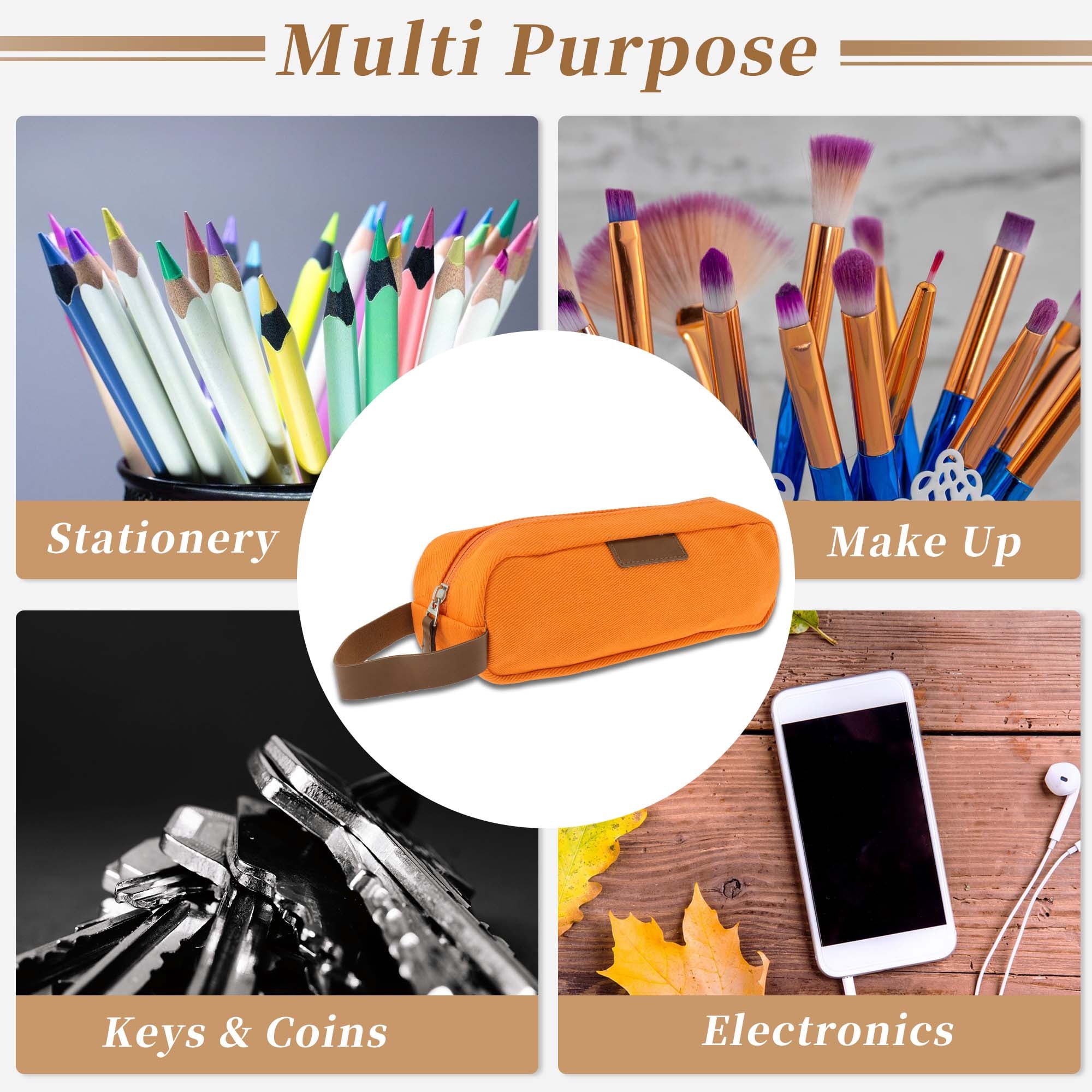 Unique Bargains Cotton Style Aesthetic Pen Bag Organizer Orange