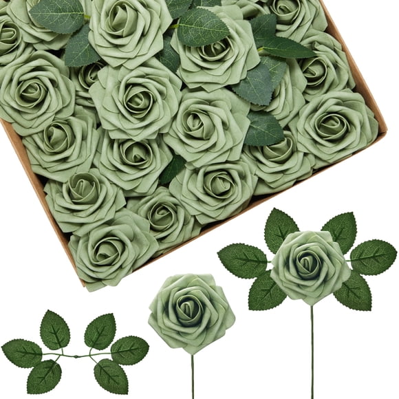 Flores artificiales InnoGear Elf Green Rose Foam x50 con tallos