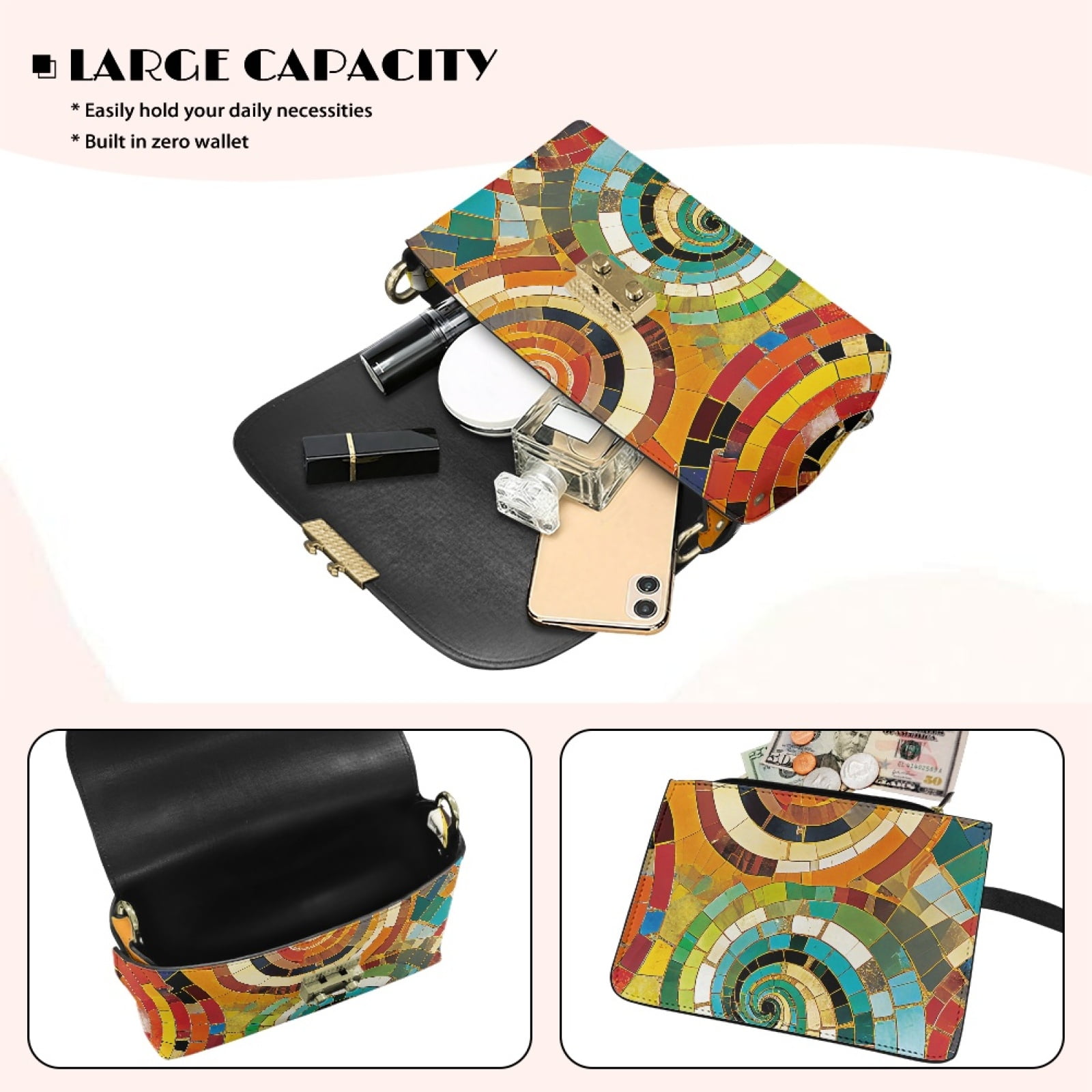 SCRAWLGOD Abstract Geometry Spiral Print Crossbody bags for Women Waterproof Casual Crossbody Purse Lightweight Stain Resistant Shoulder Bag Easy to Clean Shoulder Purses