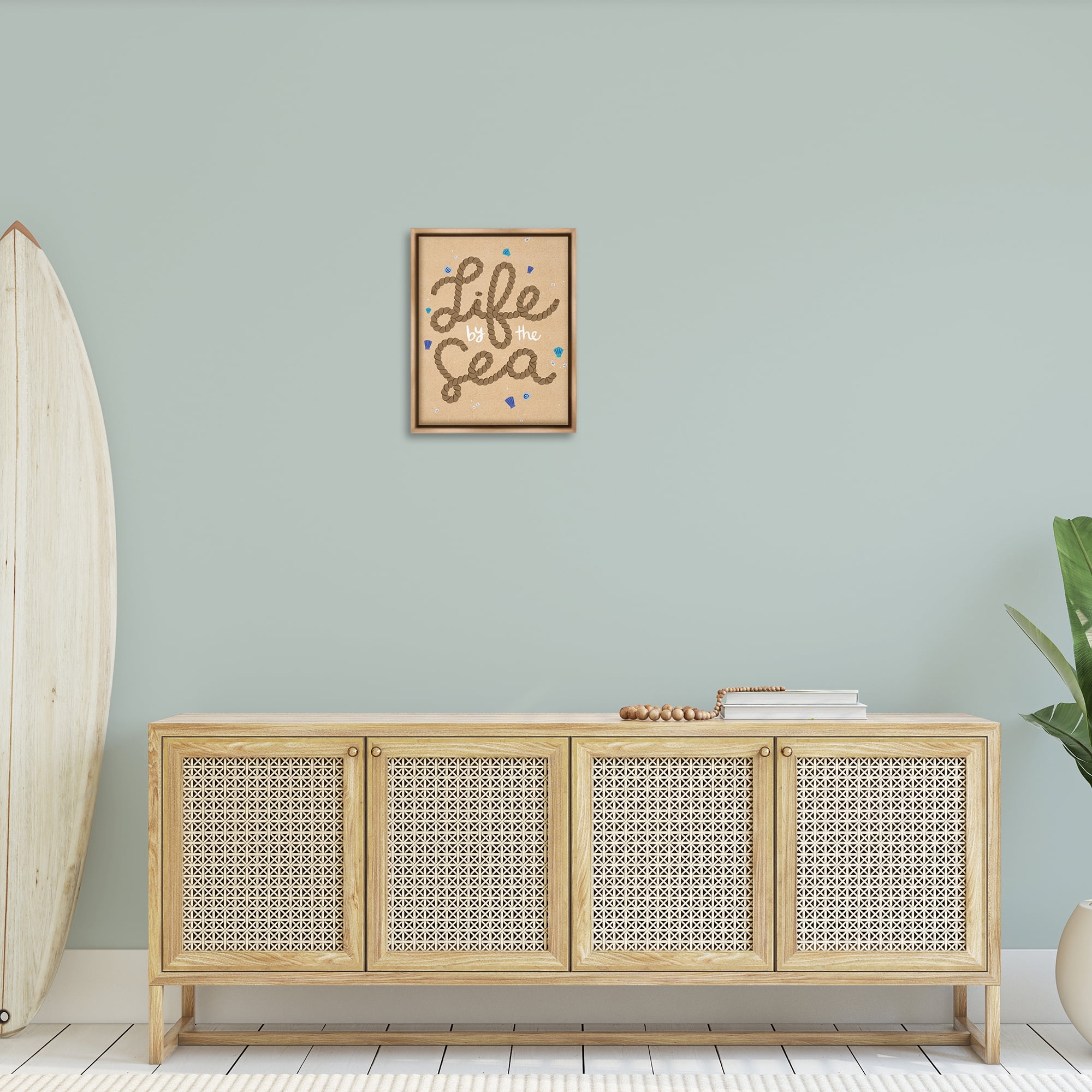 Stupell Industries Life By Sea Nautical Rope Nautical & Beach Painting Brown Floater Framed Canvas Art Print Wall Art, 17 x 21