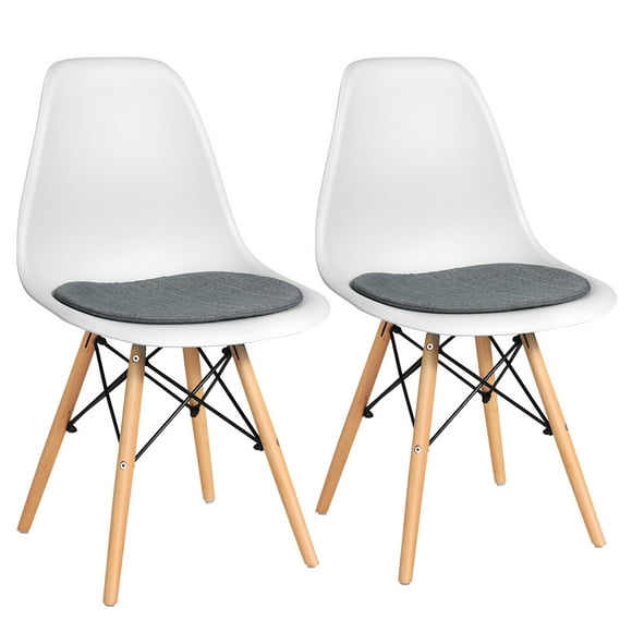 Giantex Dining DSW Chairs with Linen Cushion, Modern Mid Century Shell Chairs w/Wood Legs, Removable Fabric Upholstered Seat, Armless Side Chairs for Dining Room Living Room Kitchen (2, White)