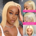 thumbnail image 4 of 613 Blonde Bob Wig Short Straight Wig Pre Plucked T Part Lace Human Hair Wigs with Baby Hair Brazilian Hair 8-16" HD Transparent Straight Bob Wig, 4 of 6