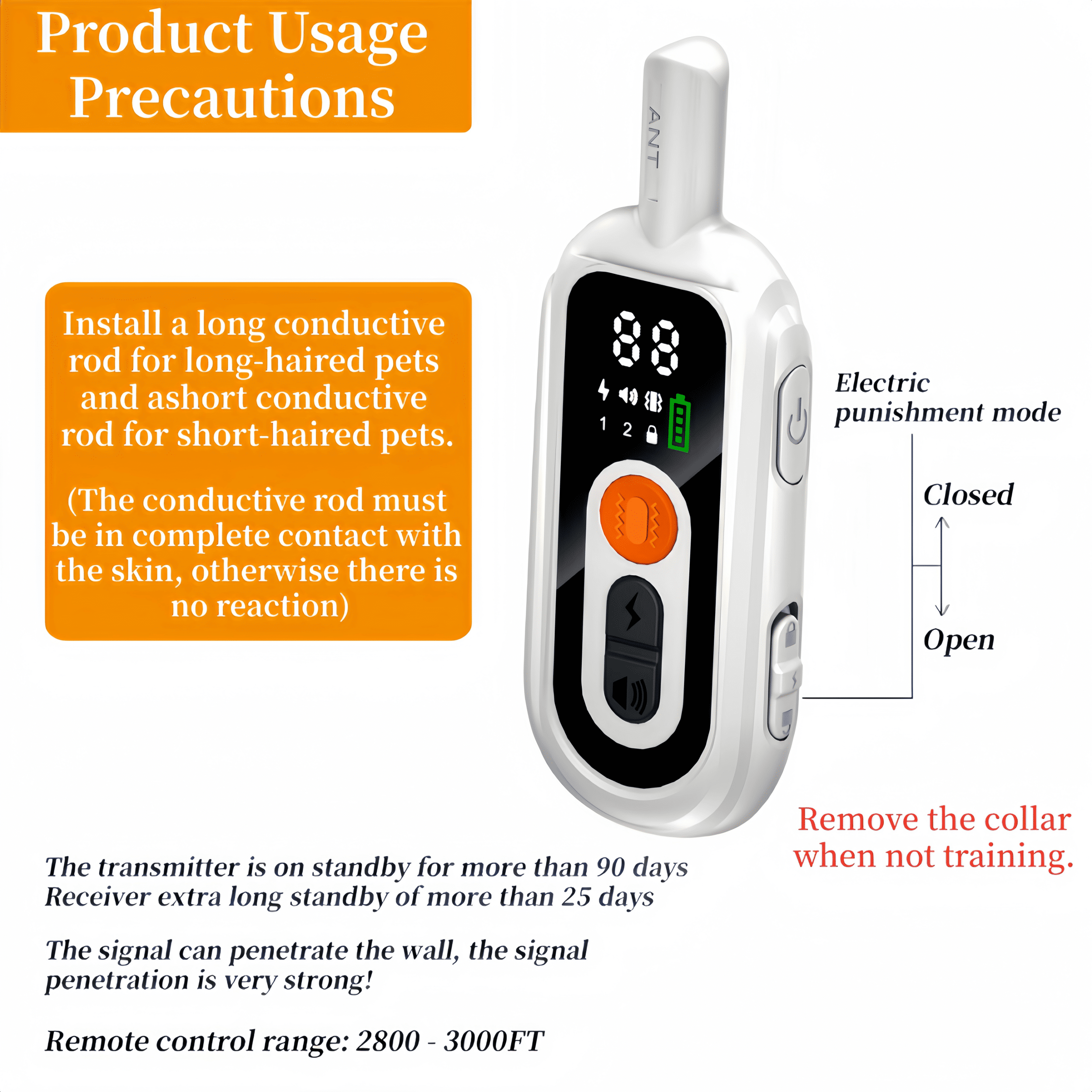 Shock & Vibration Dog Training Collar with Remote, 3300ft Range, Waterproof Rechargeable Electric Collar