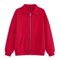 thumbnail image 5 of Womens Fall Zip Up Sweatshirts No Hood Oversized Casual Classic Long Sleeve Collar Full Zipper Jackets with Pockets Red M, 5 of 7