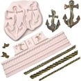 thumbnail image 1 of Pirate Rope Hook Fondant Silicone Mold (2 Pcs) Captain Ship Anchor Ship Rudder Polymer Resin Clay Silicone Mold, Used for Birthday Cake Cupcake Decoration, Candy, Sugar Craft Glue, Chewing Gum, 1 of 8