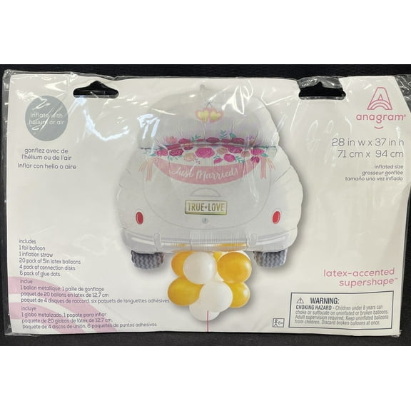 JUST MARRIED CAR SHAPED BALLOON ANAGRAM 28 IN X 37 IN