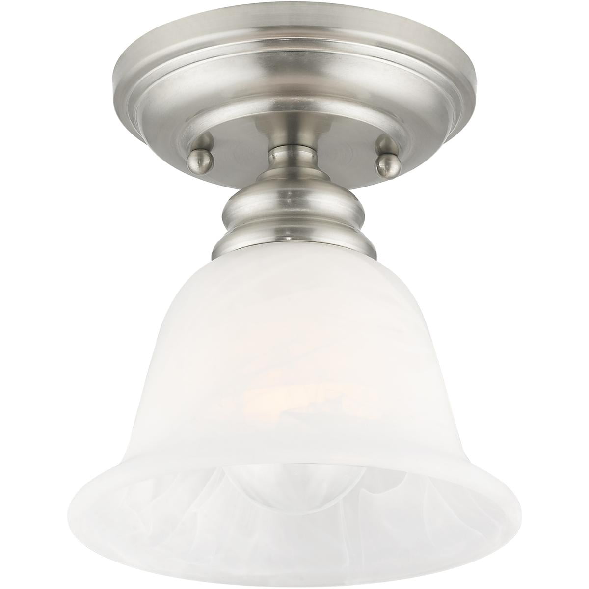 1 Light Brushed Nickel Ceiling Light fixture with White Alabaster Glass Shade