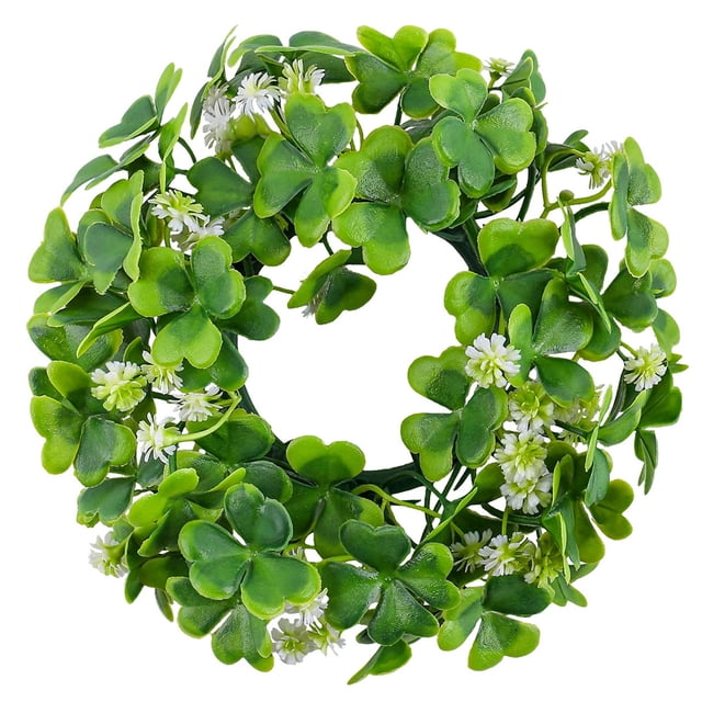 SIYTUAU St Patricks Day Shamrocks Candlestick Wreath Decorations Festive Table Mini Candle Holder For Holiday Dining Decor Plastic Material